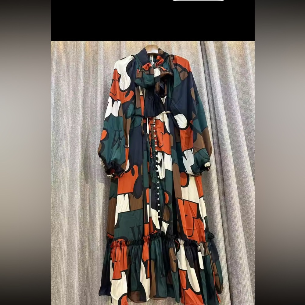 Abstract Print Long Sleeve Dress
